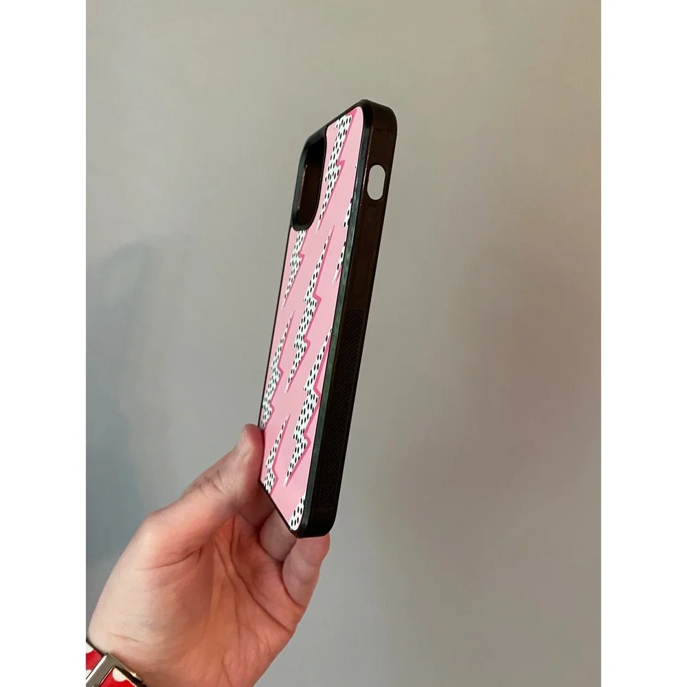 iPhone Case 12 Mini Pink Lightning Bolt Polka Dot Graphic Bumper Case